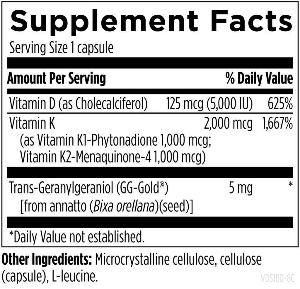 Supplement Facts för Vitamin D Supreme - 5000 IU D3, 2000 mcg K samt GG-Gold®