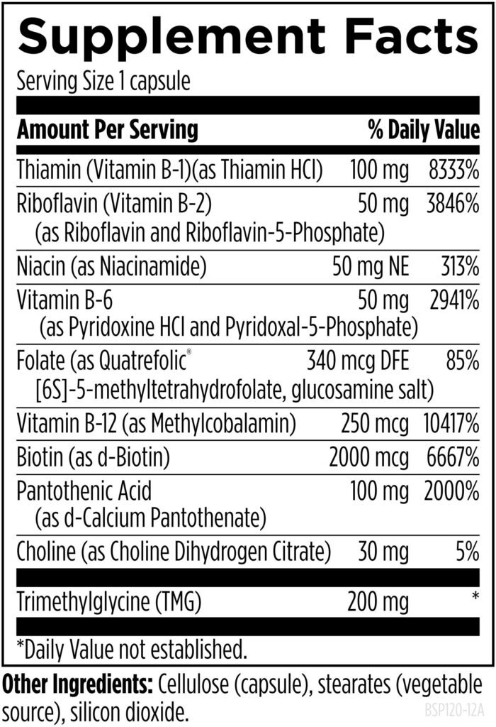 Supplement Facts för B-Supreme - komplett ingredienstabell med doser