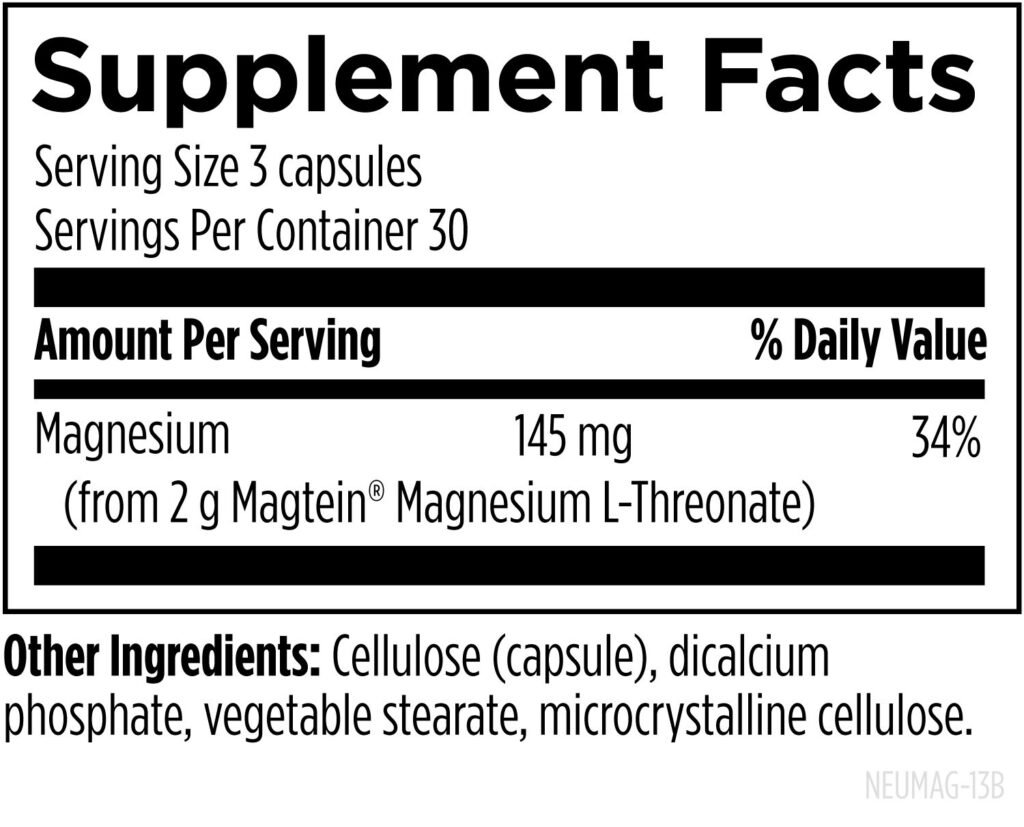 Supplement Facts för NeuroMag™ - 145 mg magnesium från 2 g Magtein® L-treonat
