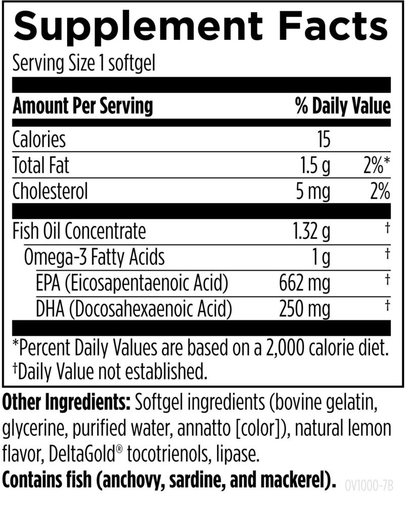 Supplement Facts för OmegAvail™ TG1000 - 662 mg EPA, 250 mg DHA per softgel