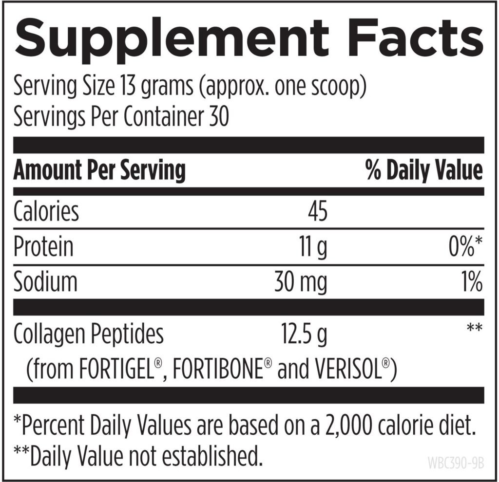 Supplement Facts för Whole Body Collagen® - 10 g hydrolyserade peptider per portion