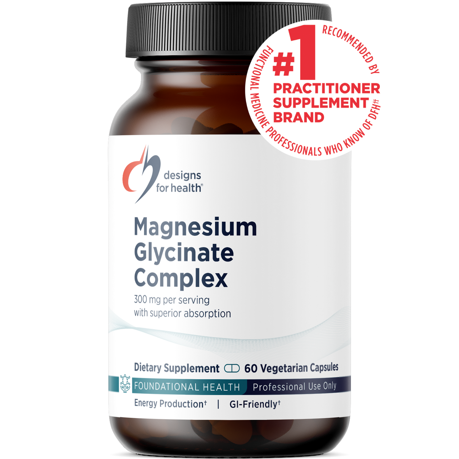 9476df6f36588f82d476e53cbddec74b8a173854-2000x2000-1.png Magnesium Glycinate Complex från Designs for Health - 60 vegetariska kapslar med 300 mg magnesium