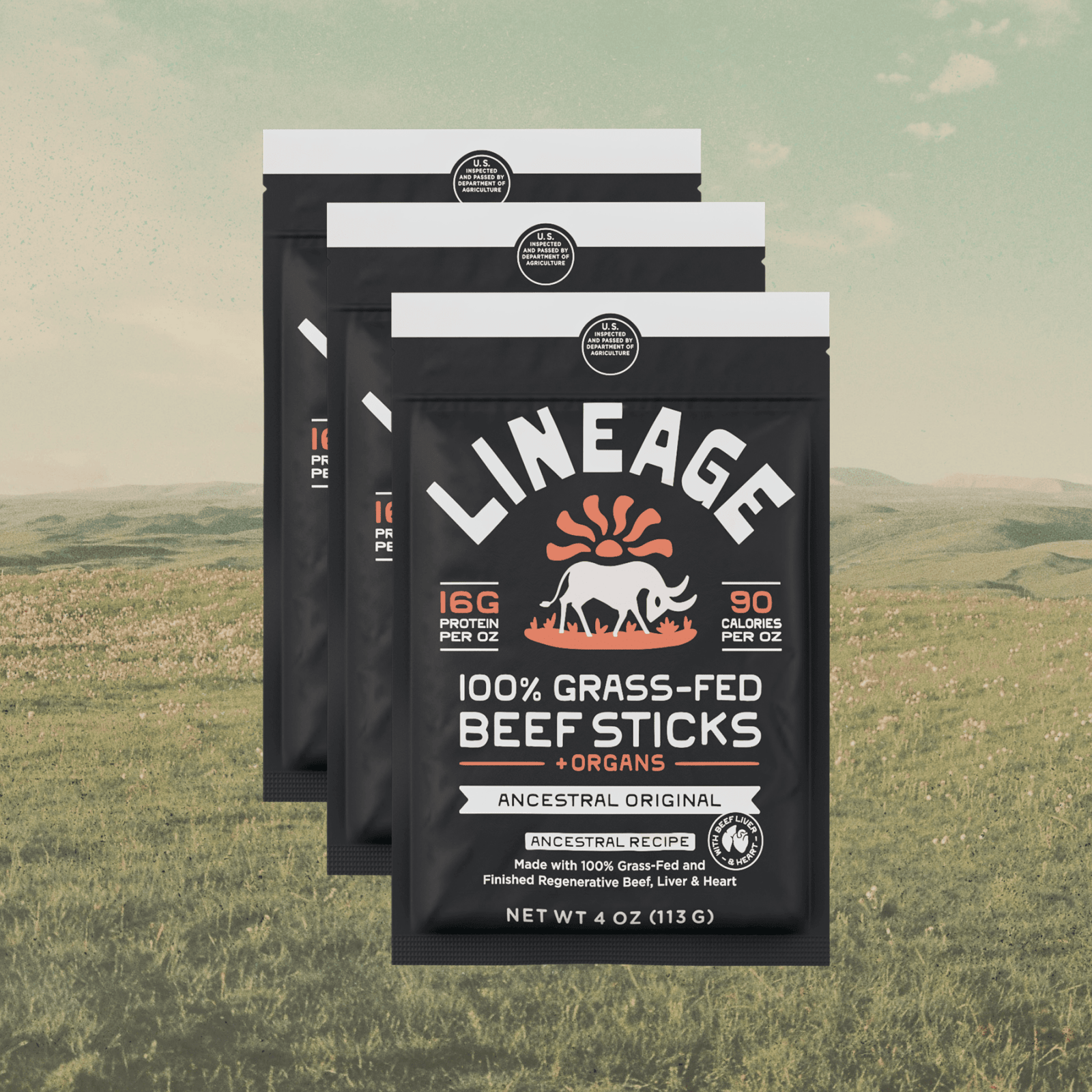 Lineage Provisions 100% Grass-Fed Beef Sticks Original – lufttorkade premium-beef sticks