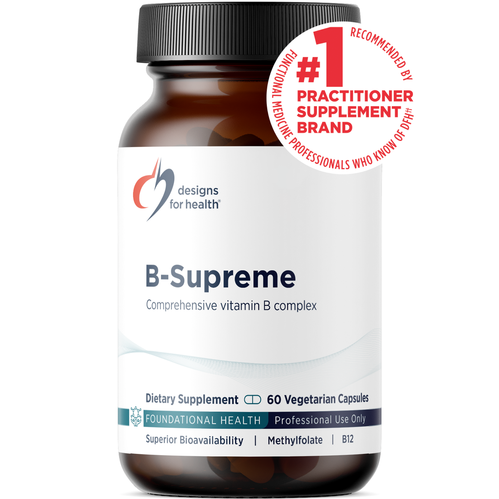 B-Supreme från Designs for Health - 120 vegetariska kapslar med komplett B-vitamin-komplex