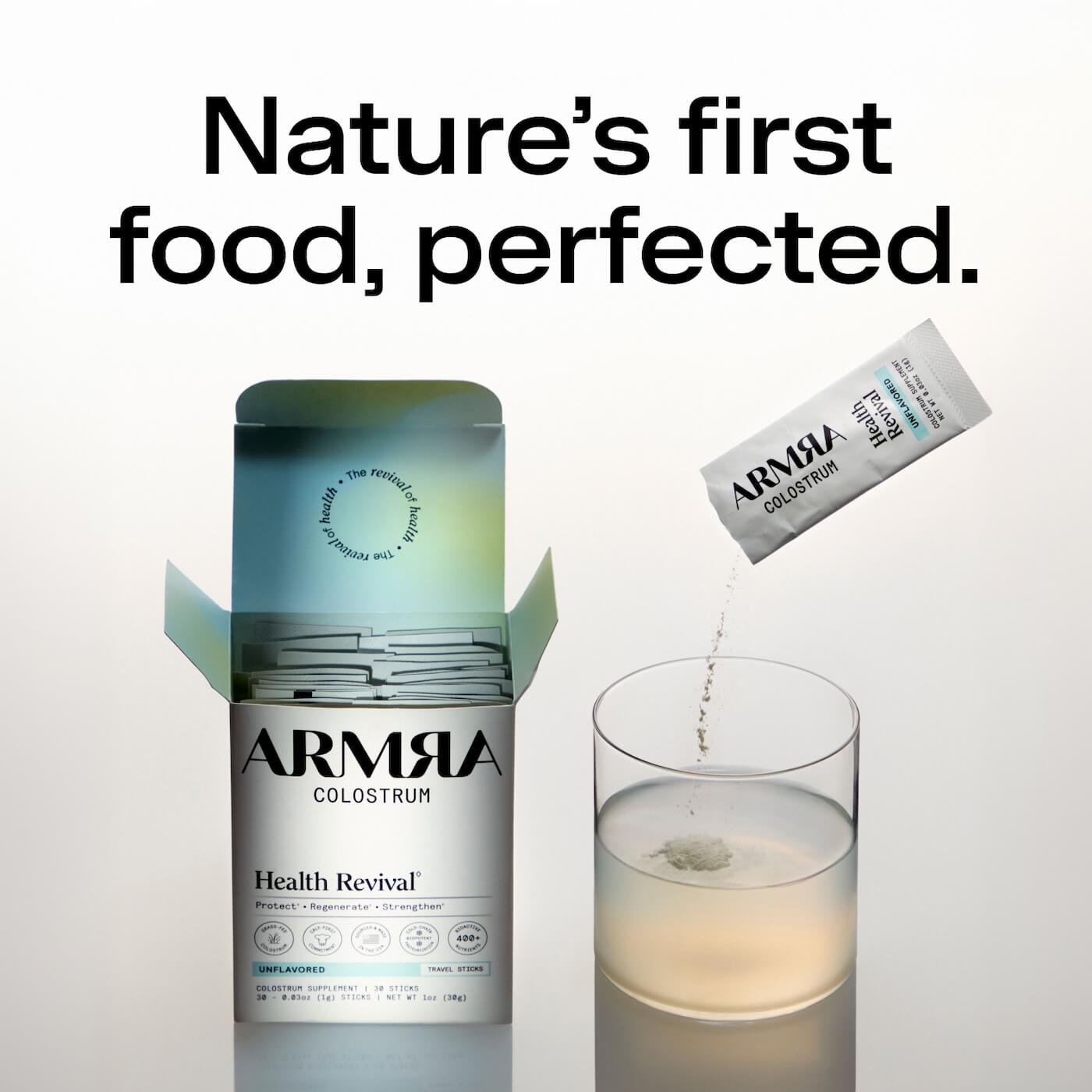 ARMRA Colostrum Travel Sticks Unflavored, förpackning baksida