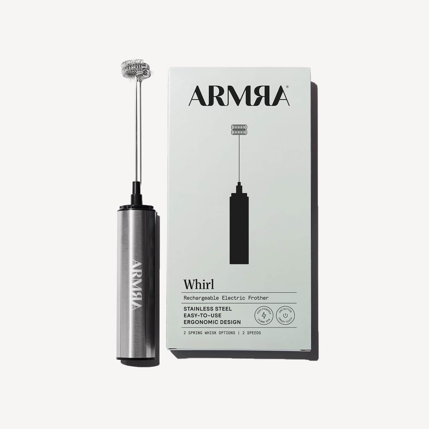 ARMRA The Whirl – uppladdningsbar mixer/frother i rostfritt stål, silver