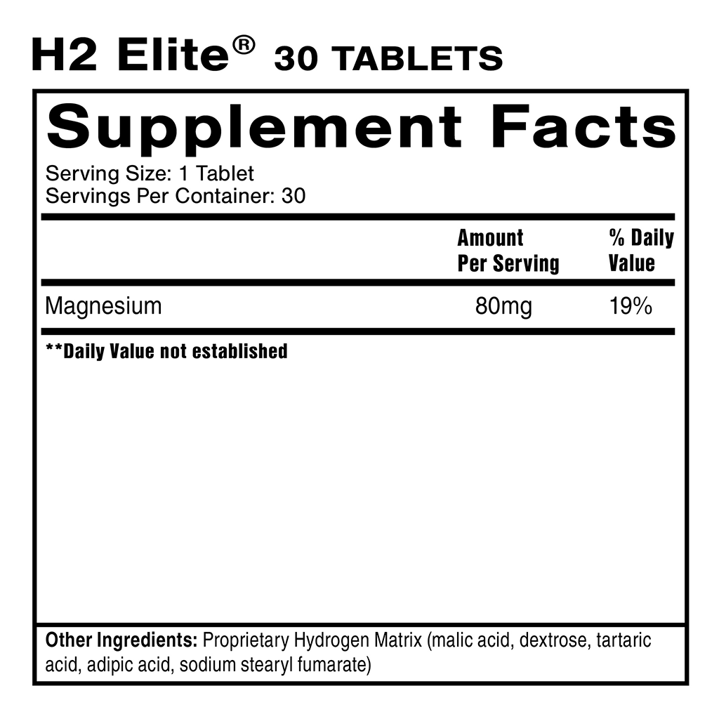 Quicksilver Scientific H2-Elite, näringsinnehåll